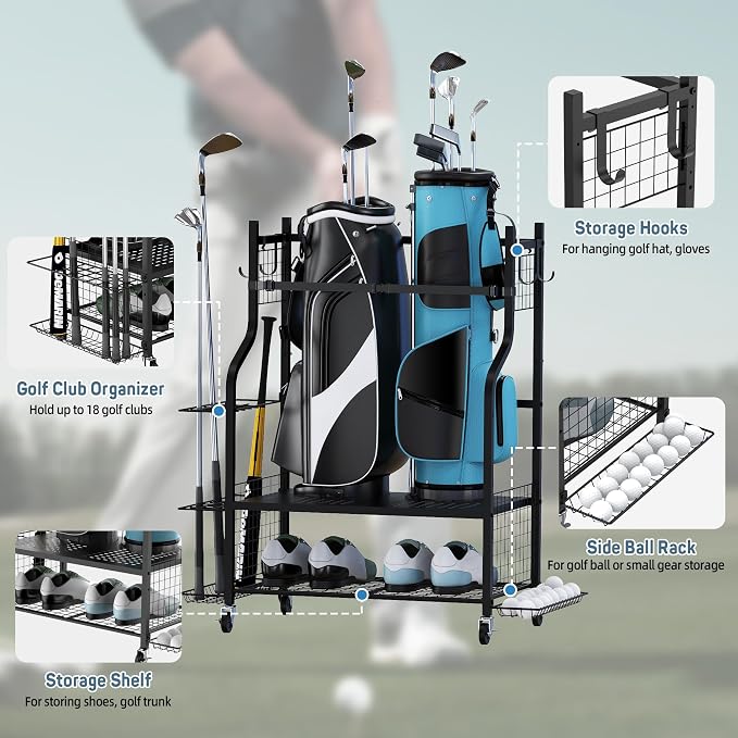 PLKOW Golf Bag Storage Garage Organizer, Extra Large Size Golf Bag Storage - Image 2