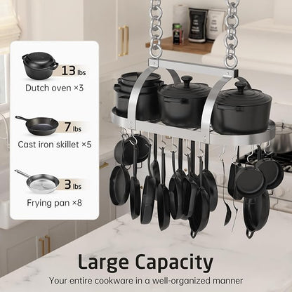 KES 34 Inch Heavy Duty Chrome Hanging Pot Rack Ceiling Mount, Oval Pot and Pan - Image 2