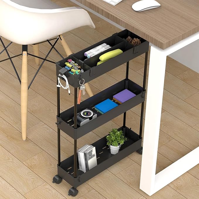 SPACELEAD 2-piece Set Slim Storage Cart 3 Tier, Bathroom Organizer Rolling - Image 7