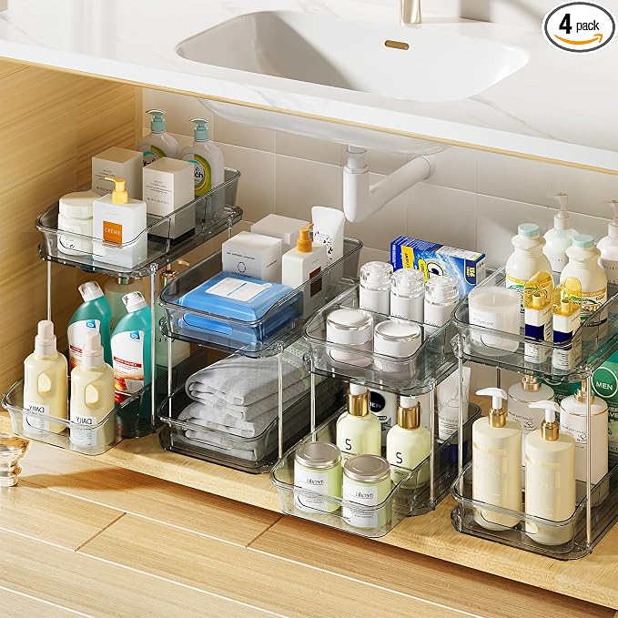 Delamu 2-Tier Under Sink Organizers and Storage, Pull Out Kitchen Pantry by DELAMU