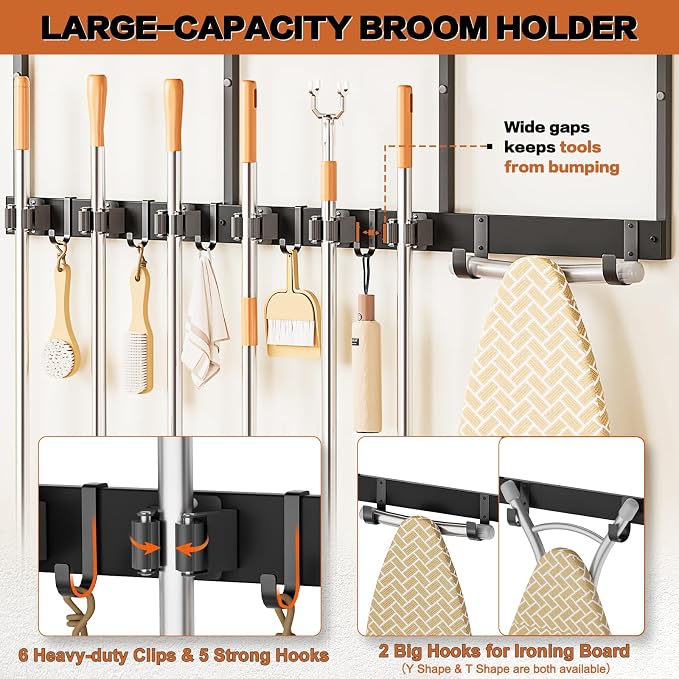 Broom Holder Wall Mount with Cleaning Supplies Organizer, Laundry Room - Image 3