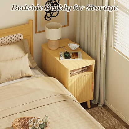 Huuger Narrow End Table with Charging Station, USB-C Port, Fluted Nightstand - Image 7
