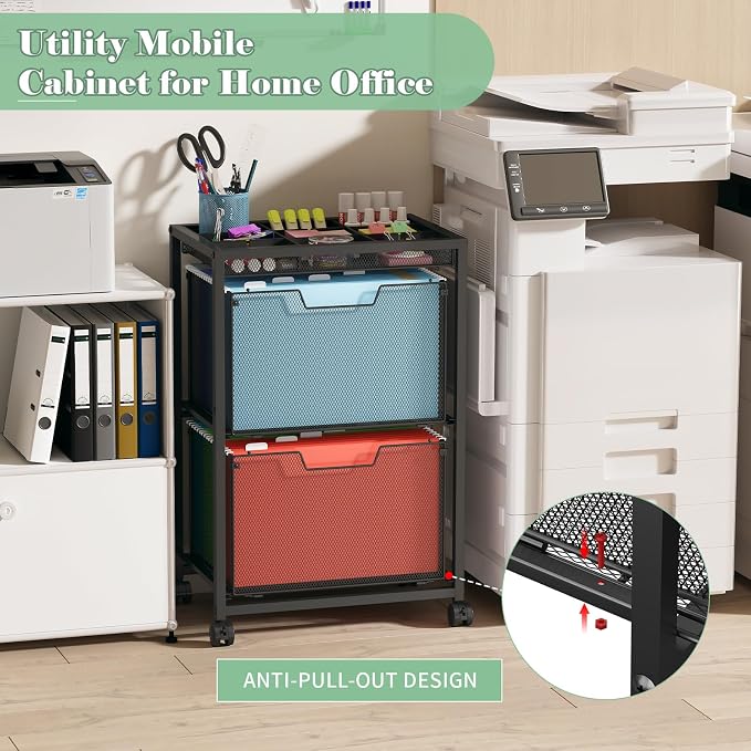 Rolling File Cart with 2 Drawers, Under Desk Storage Cabinet with DIY Divider - Image 3