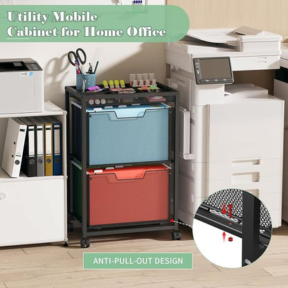 Rolling File Cart with 2 Drawers, Under Desk Storage Cabinet with DIY Divider - Image 3