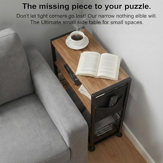 Skinny Side Table with Storage, 3 Tier Slim Side Tables - Image 12