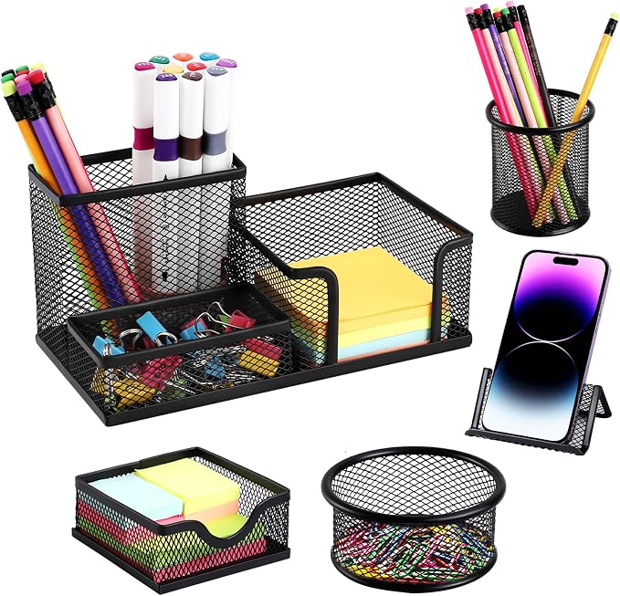 Mesh Pen Holder for Desk Pencil Holders 5 Pieces Desk Organizer Office Supplies by Byjoph