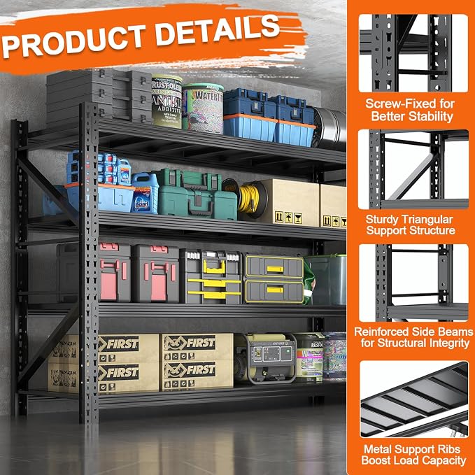 48''W Heavy Duty Storage Shelves, 3600LBS Metal Garage Shelving Units, 4 Tier - Image 7