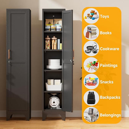 67"H Black Metal Locker with 1 Lockable Door and 4 Adjustable Shelves - Image 6