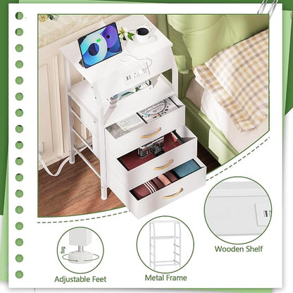 Furnulem White Nightstand with Charging Station, 3 Drawers Bedside Table | 28.3 - Image 7