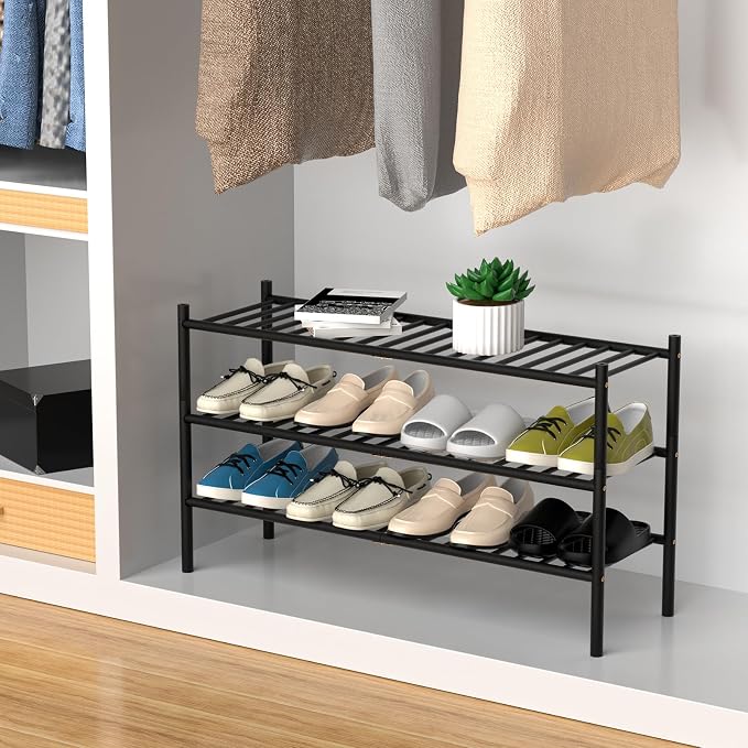 3-Tier Bamboo Long Shoe Rack, Free Standing Wood Shoe Shelf Storage Organizer - Image 4