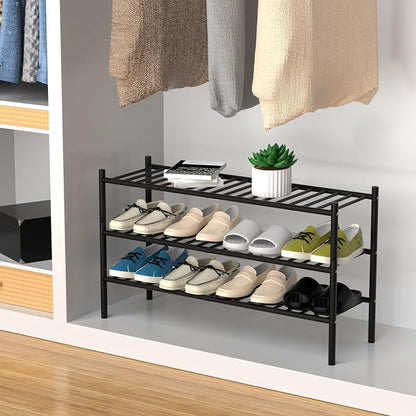 3-Tier Bamboo Long Shoe Rack, Free Standing Wood Shoe Shelf Storage Organizer - Image 4