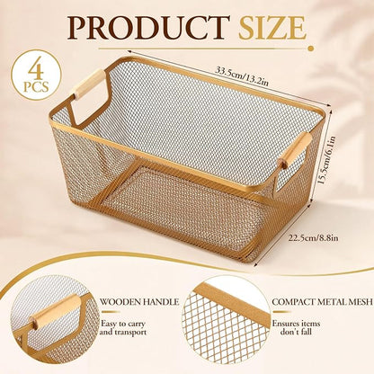 Ziliny 4 Pcs Gold Large Metal Wire Basket - Image 2