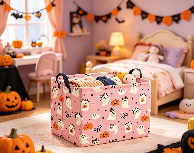 Halloween Basket Cute Baskets for Kids Pumpkin Basket Rectangular Storage Bin - Image 4