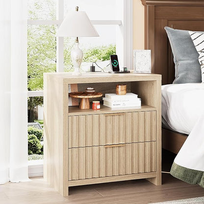 VINGLI Fluted Nightstand with Charging Station, 23.6" W Mid Century Modern - Image 9
