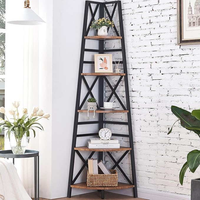 HOMBAZAAR 72 Inch Tall Corner Shelf, 5 Tier Corner Ladder Bookshelf, Tall by Hombazaar