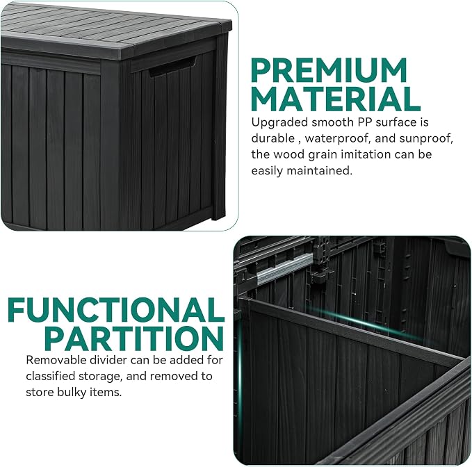 YITAHOME 220 Gallon Large Outdoor Storage XL Deck Box w/Divider - Image 7