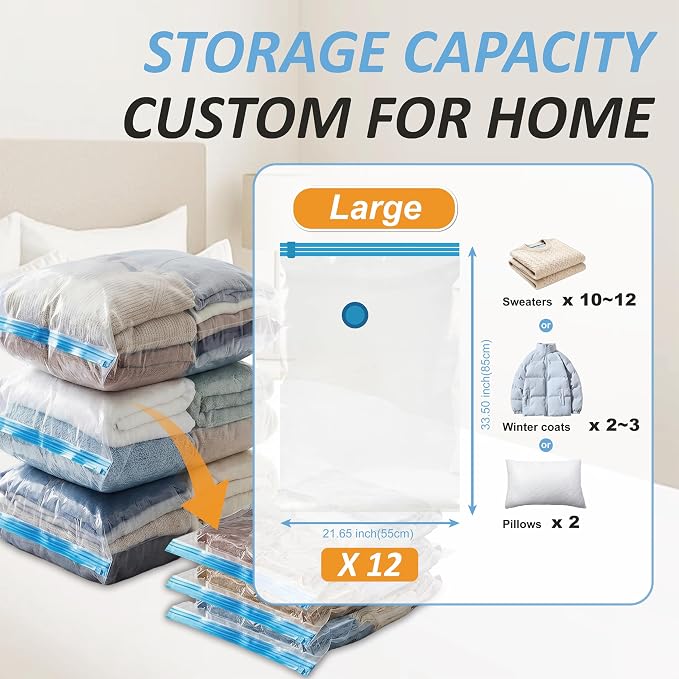 Cozy Essential Vacuum Storage Bags, 80% Compression Vacuum Seal Space Saver - Image 3