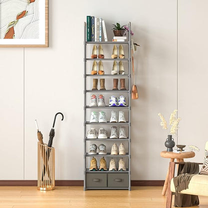 Shoe Rack Sturdy Metal 10 Tier Shoes Rack Organizer + 2Boxes 1Hook | Narrow - Image 4