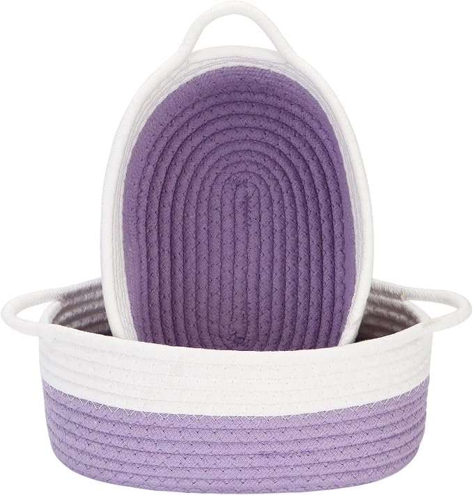 Sea Team 2-Pack Cotton Rope Baskets, Fabric Tray, Oval Open Dish by SeaTeam