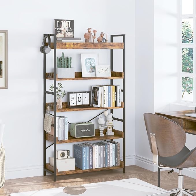 HCHQHS 5 Tier Bookshelf, Adjustable Industrial Bookcase, Vertical Tall Book - Image 7