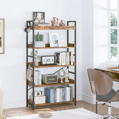 HCHQHS 5 Tier Bookshelf, Adjustable Industrial Bookcase, Vertical Tall Book - Image 7