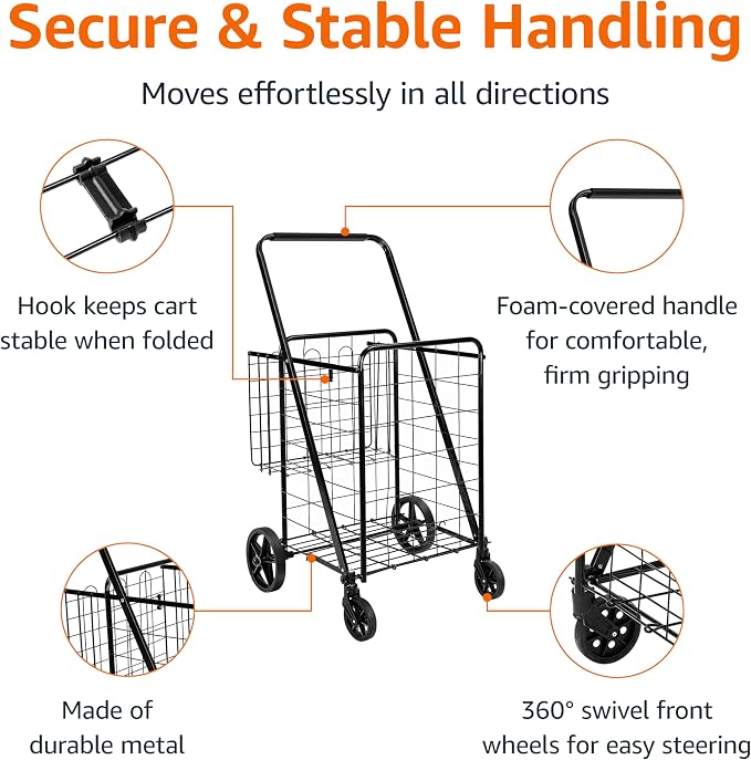 Amazon Basics Foldable Collapsible Shopping Utility Cart - Image 3