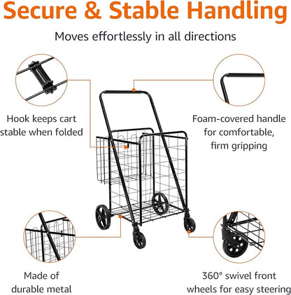Amazon Basics Foldable Collapsible Shopping Utility Cart - Image 3