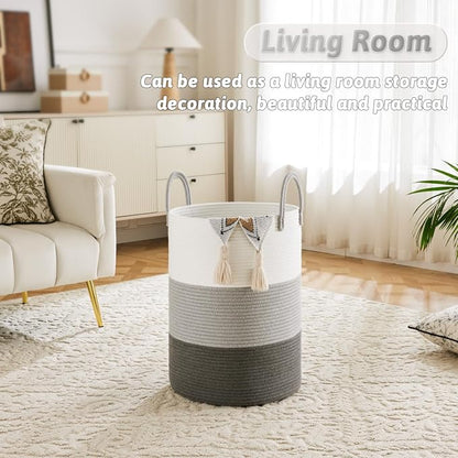 Laundry Basket, Woven Cotton Rope Laundry Hamper, 60L - Image 5