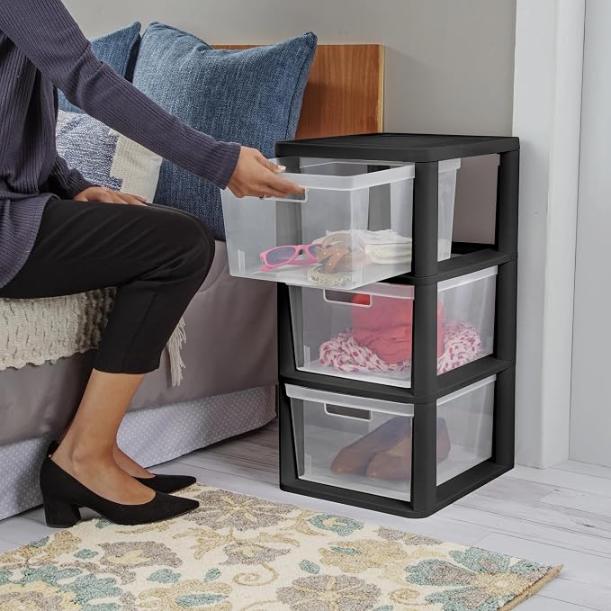 Medium 3 Drawer Tower with Removable Clear Plastic Storage Bins, Easy Assembly - Image 8