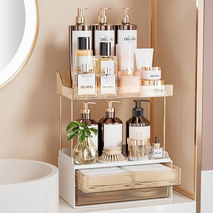 Delamu Bathroom Organizers and Storage, 2 Tier 2 Drawer Makeup Organizer by DELAMU
