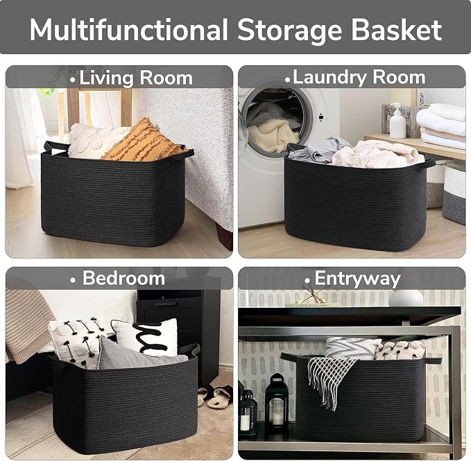 Goodpick Extra Large Storage Basket, 23.6" x 15.7" x 13.8" Rectangle Cotton - Image 4