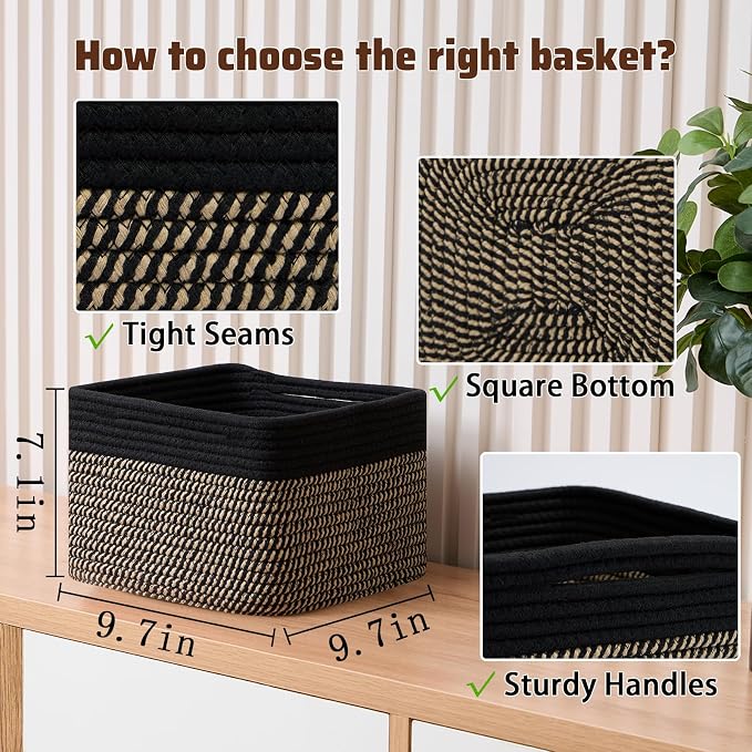 Small Organizing Baskets for Cubes Shelf, 9.7x9.7x7.1 Inch Rope Woven Storage - Image 2