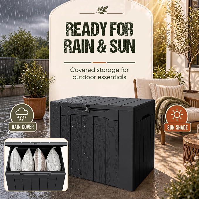 Flamaker Deck Box 30 Gallon, Waterproof Resin Small Storage Box - Image 4