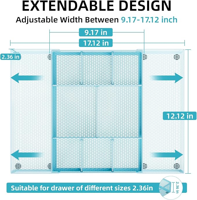 Marbrasse Expandable Desk Drawer Organizer, Mesh Drawer Organizer Tray - Image 2