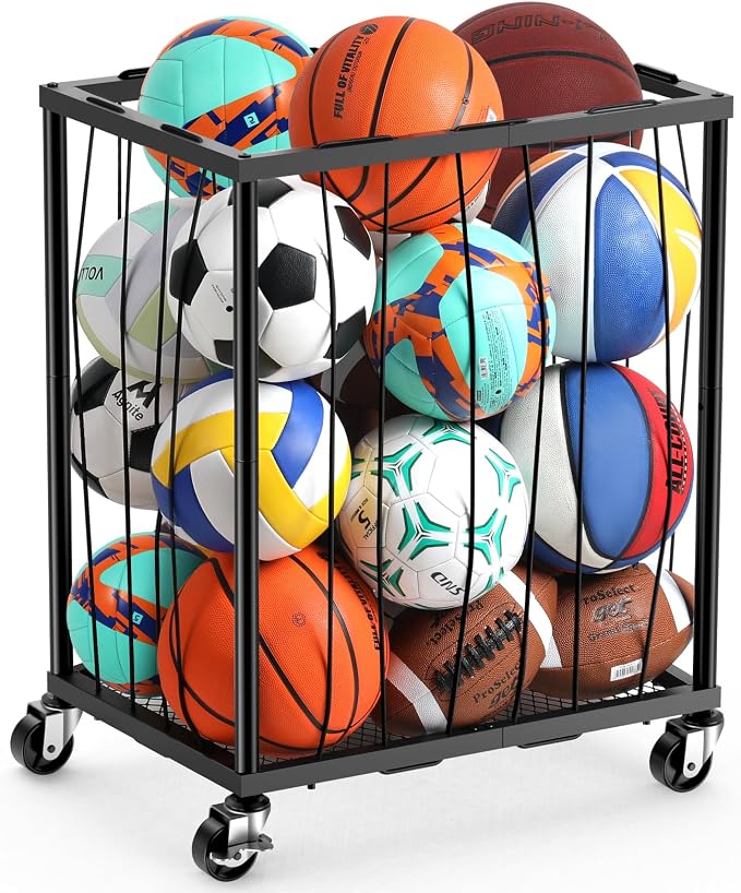 TomCare Garage Ball Rolling Storage Rack Large Capacity Basketball Holder by TomCare