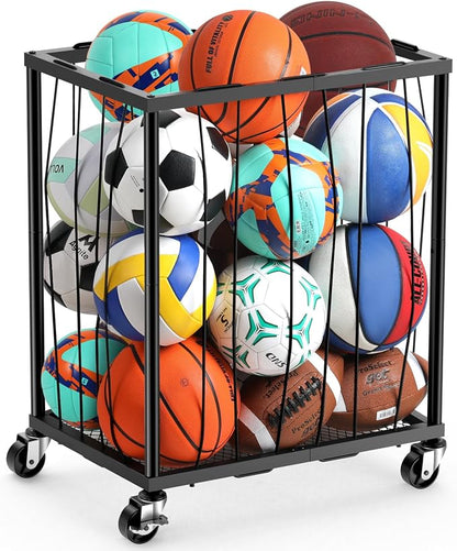 TomCare Garage Ball Rolling Storage Rack Large Capacity Basketball Holder by TomCare