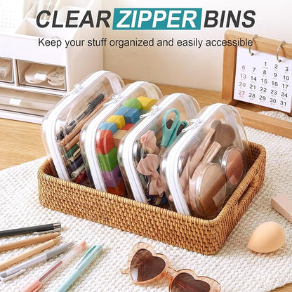 Hoolerry 4 Pcs Hard Clear Zipper Case Makeup Bags Plastic Pencil Pouch - Image 6