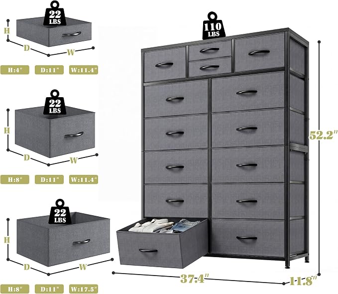 EnHomee 52.2" H Tall Dresser for Bedroom, Vertical Storage Tower, Anti-Tip | - Image 3