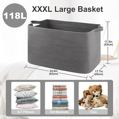 118L Extra Large Blanket Basket, 24.8" x 17.7" x 17.2" Woven Storage Basket - Image 2