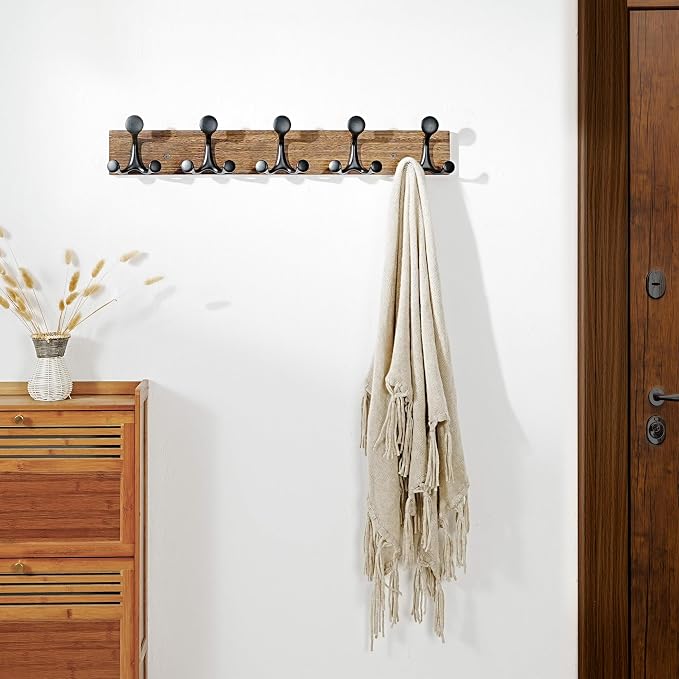 SKOLOO 24-Inch Wood Burnt Coat Rack Wall Mount - Image 4