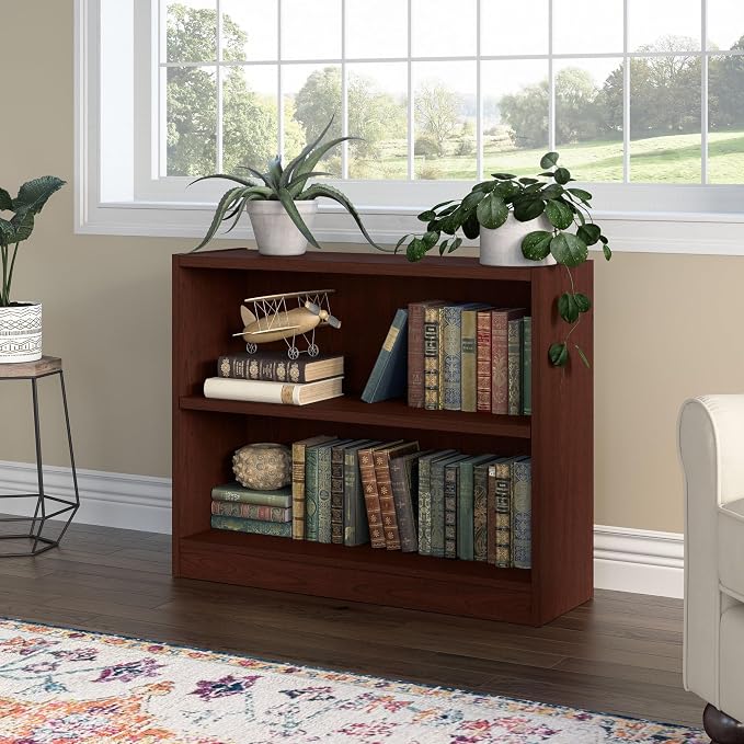 Bush Furniture Universal Small 2 Shelf Bookcase in Vogue Cherry, Low Storage - Image 2