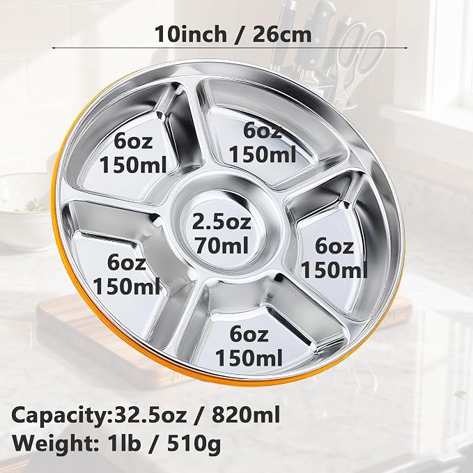 6-Compartment Stainless Steel Serving Tray - Image 6