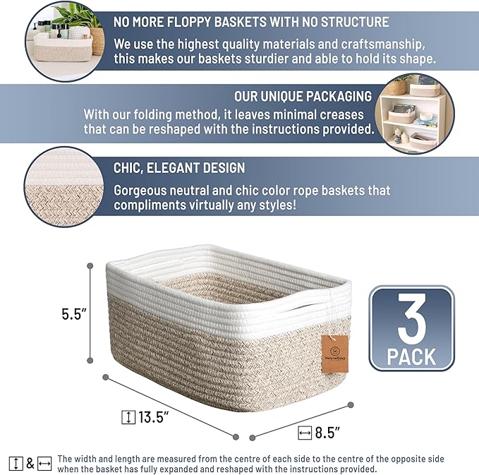 NaturalCozy 13.5”x8.5”x5.5” Storage Baskets - Image 2