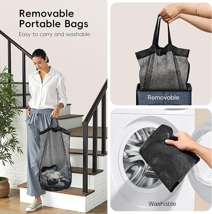 100L Laundry Hamper with Lid, Large Clothes Hampers with Removable Bag - Image 5