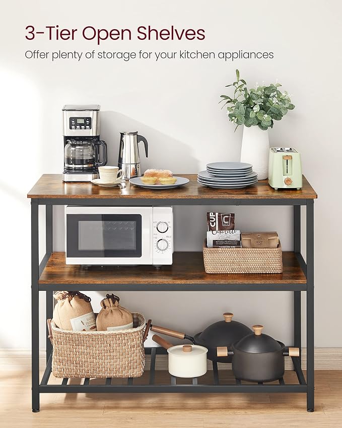 VASAGLE Kitchen Island with 3 Shelves, 47.2 Inches Width Kitchen Shelf with - Image 2