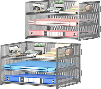 Subekyu 2-Pack 3-Tier Gray Metal Mesh Desk Paper Letter Tray & File Sorter by SUBEKYU