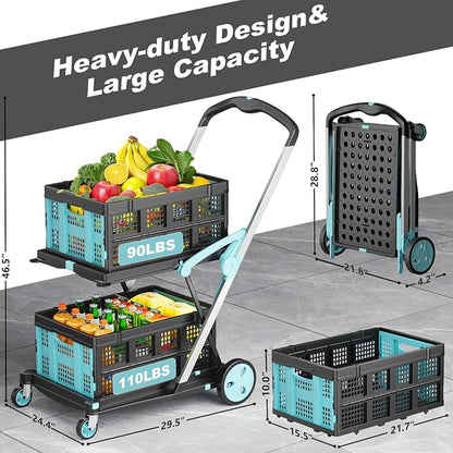 Foldable Shopping Cart, 200 lbs Capacity Grocery Cart on Wheels - Image 3