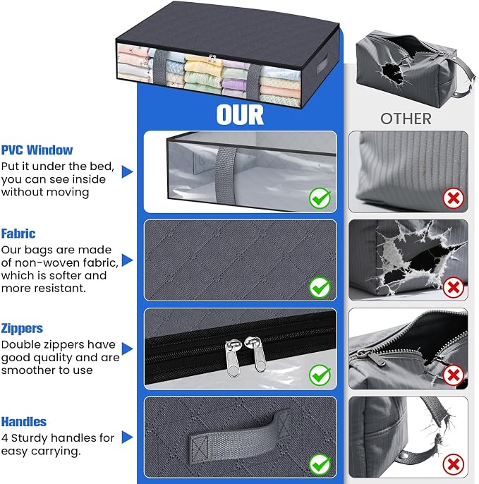 Under Bed Storage Containers, 2 Pack Blanket Storage Bags, Collapsible Storage - Image 6