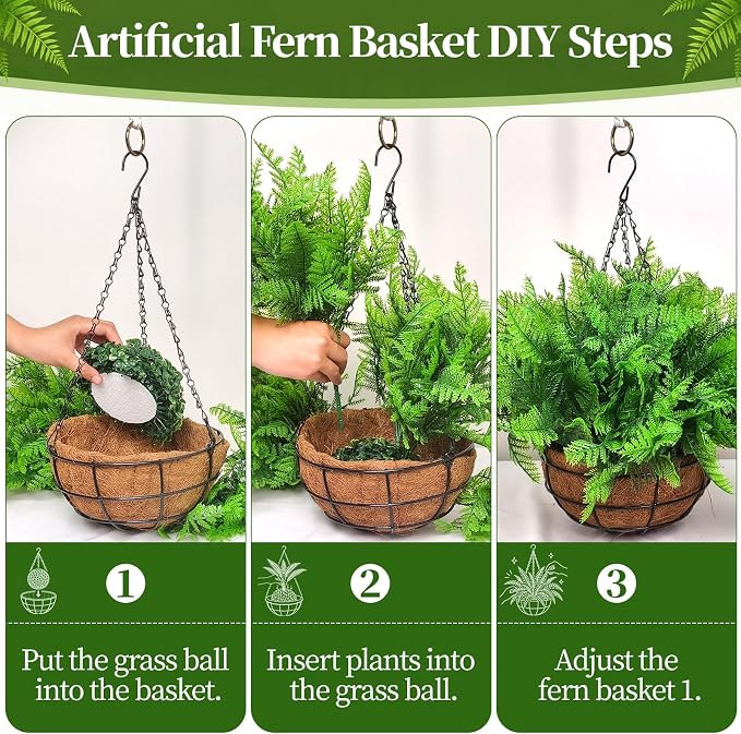 Fake Hanging Plants Fern Baskets, Artificial Ferns - Image 7