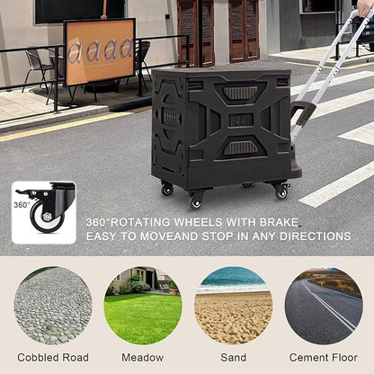 VECELO 66LHeavy-Duty 2-in-1 Foldable Utility Cart, Large Capacity Rolling Crate - Image 6